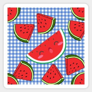 Watermelon on Blue Checks Summer Fruit Fun Graphic Art Gift Sticker